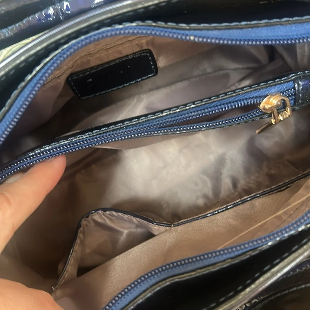 Like new—Patent Navy and Gold Sequin  Handbag w/removable, adjustable strap